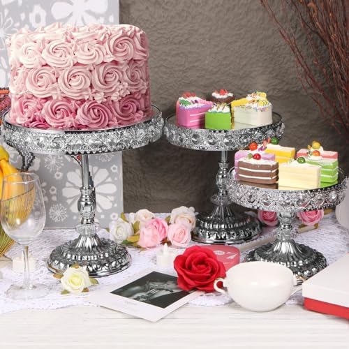 12-Piece Silver Cake Stand Set, Vintage Cake Stand with Crystal Edge and Cupcake Display Tray, Dessert Table Display Set for Wedding, Party, Baby Shower, Anniversary Celebration - Image 2