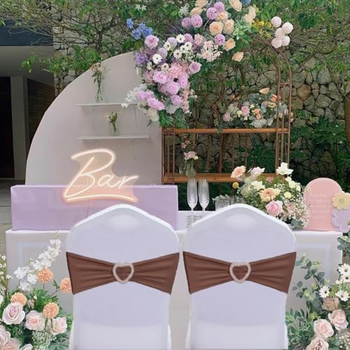 Brown Chair Sashes 60 Pack Spandex Brown Sashes for Chairs Universal Spandex Chair Sashes Bands with Heart Buckle Slider for Wedding Banquet Party Decorations - Image 7