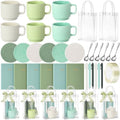 36 Pcs/6 Sets Baby Shower Prizes for Winners Include Ceramic Mugs with Spoons Woven Coasters Notebooks with Pens Clear PVC Gift Bags for Bridal Shower Party Favors(Green) by Acellegic