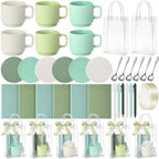 36 Pcs/6 Sets Baby Shower Prizes for Winners Include Ceramic Mugs with Spoons Woven Coasters Notebooks with Pens Clear PVC Gift Bags for Bridal Shower Party Favors(Green) by Acellegic