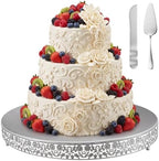 Wenqik 20 Inch Silver Cake Stand Set Metal Round Cupcake Dessert Stand with Cake Cutting, Flower Spatula Wedding Cupcake Pastry Display Candy Holder Display for Wedding Party Birthday Baby Shower by Wenqik