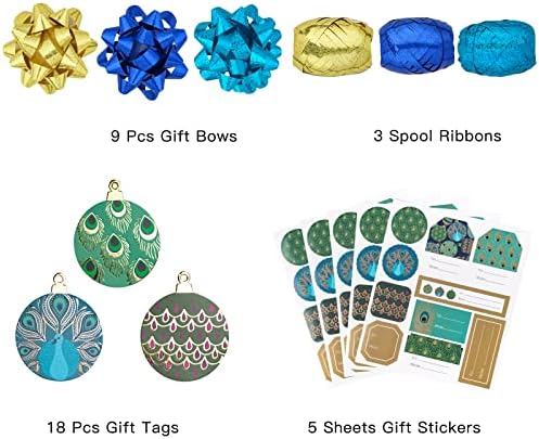 WRAPAHOLIC Peacock Christmas Wrapping Paper Set - Green Peacock Elements Patterns with Metallic Foil Shine Wrapping Paper Bundle with Gift Bow & Ribbon & Tag & Sticker - Image 3