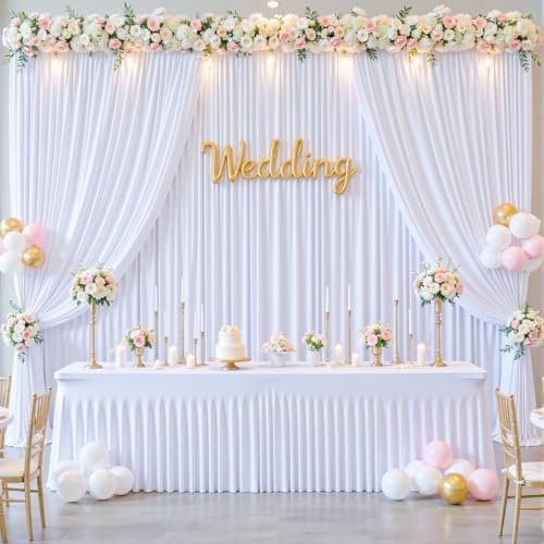 50ft x 10ft Wrinkle Free White Wedding Backdrop Curtains for Party Bridal Shower Reception Decorations White Fabric Curtain Backdrops Drapes for Photography Baby Shower Birthday Background - Image 3