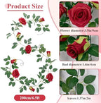 U'Artlines 5 Pack Artificial Red Rose Garlands Flower Vines 32.5 ft - Image 2