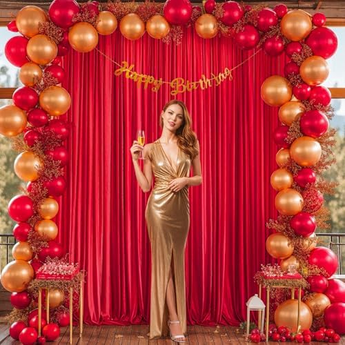 50x10ft Red Backdrop Curtain for Wedding Parties Wrinkle Free Fabric Red Drapes Backdrop Decoration for Baby Shower Birthday Photography Decoration 10 Panels, 5ft x 10ft - Image 3