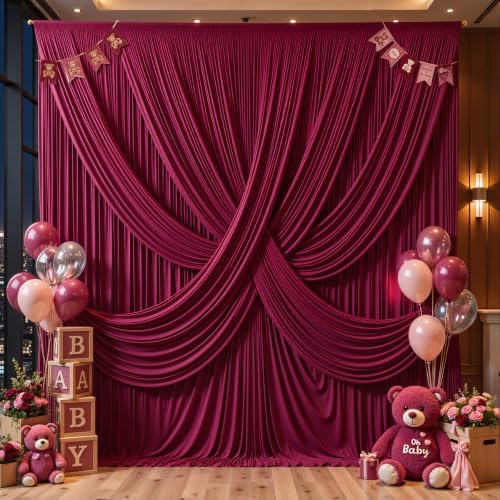 10ft x 10ft Burgundy Backdrop Curtains, 2 Panels Drapes for Backdrop - Image 3