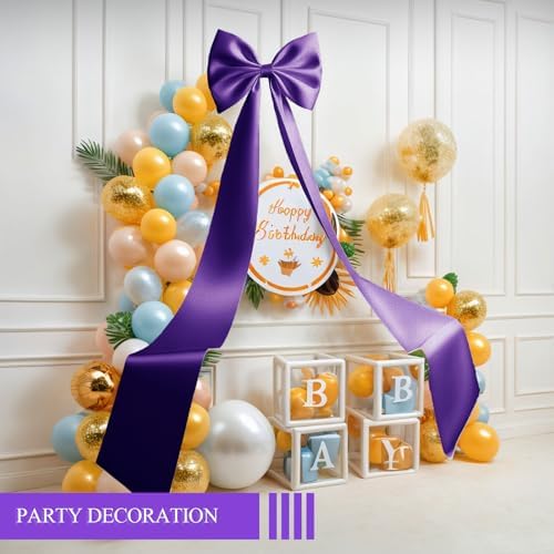 Giant Bow Decoration, Big Bows for Backdrop 75x18 Inch,Bow Themed Room Decor,Large Satin Decorative Bows for Wedding Engagement Bachelorette Baby Shower Bridal Christmas (Purple, 75x18 Inch) - Image 4