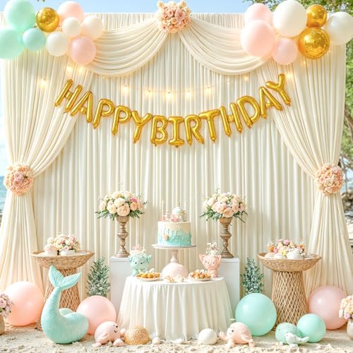 30x10ft Beige Backdrop Curtain for Wedding Parties Wrinkle Free Fabric Beige Drapes Backdrop Decoration for Baby Shower Birthday Photography Decoration 6 Panels, 5ft x 10ft - Image 2
