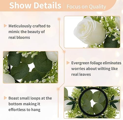 NUPTIO White Flower Wreath for Table Centerpieces, 9.05 Inch, Set of 6 - Image 5