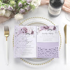 50PCS Purple Laser Cut Wedding Invitations with Envelopes and RSVP Cards - Image 6