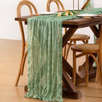 Sage Green Cheesecloth Table Runner Boho Wrinkled Gauze Table Runners - Image 3