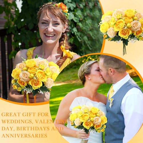 Geosar 8 Bundles Artificial Peonies Flowers,Yellow, Champagne - Image 6