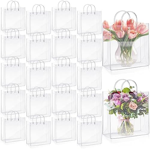 LEIFIDE 50 Pcs Plastic Clear Gift Bags with Handles,11.8 X 11.8 X 3.9 Inch by LEIFIDE