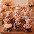 Shappy 6 Sets Bear Centerpieces for Baby Shower Wedding Bridal Decorations Party Table Centerpieces with Bears Straw Baskets Ribbon Pearl Chains for Birthday Gender Reveal Party Decoration Gifts - Image 2
