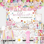 Wildflower First Birthday Decorations,295pcs wild One Birthday Decorations Girl Floral Plates and Napkins Cups Tablecloth Banner Backdrop for Our Little Wildflower Is Turning One Party - Image 4