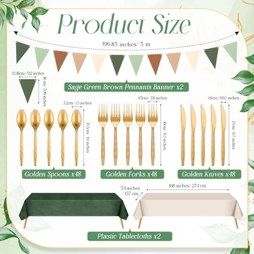 Mimorou 342 Pcs Sage Green and Brown Party Supplies Plates Napkins Cups - Image 5