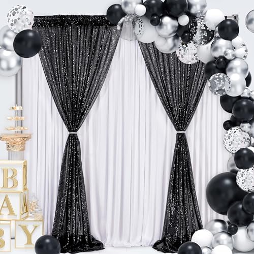 Black Glitter Sequin Backdrop Curtains 8ftx10ft Photo Drapes - Image 6