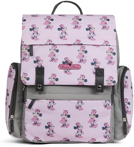 Disney Diaper Bag Backpack with Changing Pad Minnie Mouse – 16” Nylon Baby Bag for Parents, Insulated Bottle Holders, Multiple Storage Pockets - Image 2