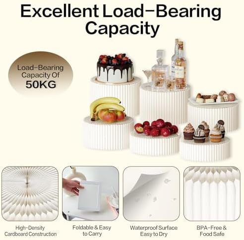 6 Pack Buffet Risers, Dessert Display Stands Foldable Food Stands for Display Party Risers for Buffet Table with Acrylic Plates for Party Table Dessert Catering Supplies Jewelry(White) - Image 5