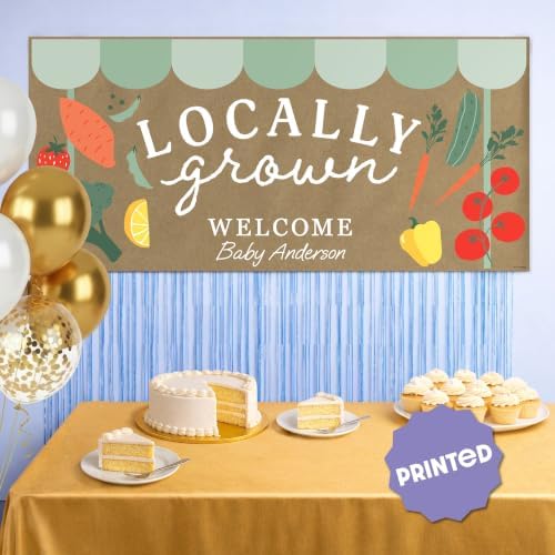 Big Dot of Happiness Personalized Locally Grown Kraft Paper Banner, Farmers Market Baby Shower Party Banner, Custom Name Printed Brown Paper Party Sign Decoration – 1 Count - Image 2