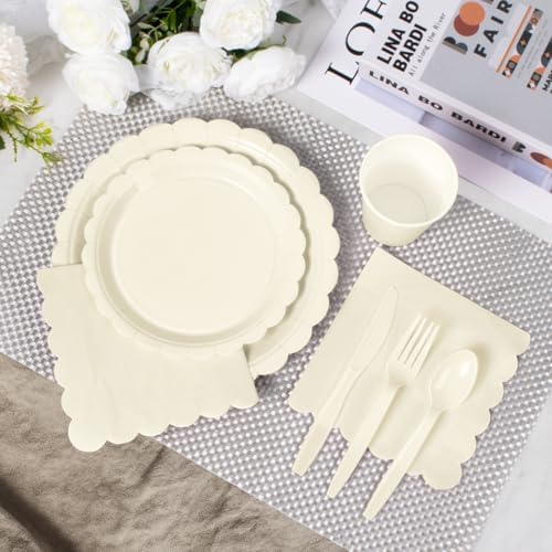 Vyntra 350 Pcs Ivory Cream Paper Plates and Napkins Party Supplies - Image 4