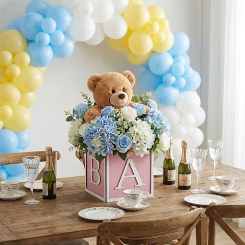 4PCS Baby Shower Centerpieces for Tables - 6 Inch Pink Wooden Boxes with 3D - Image 4