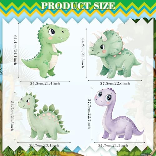 Honoson 4 Pcs 23" x 24" Large Dinosaur Cardboard Cutouts, Baby Shower Dino Birthday Party Decoration Backdrop Standup Yard Signs for Cute Dinosaur Photo Booth Props Party Supplies - Image 3
