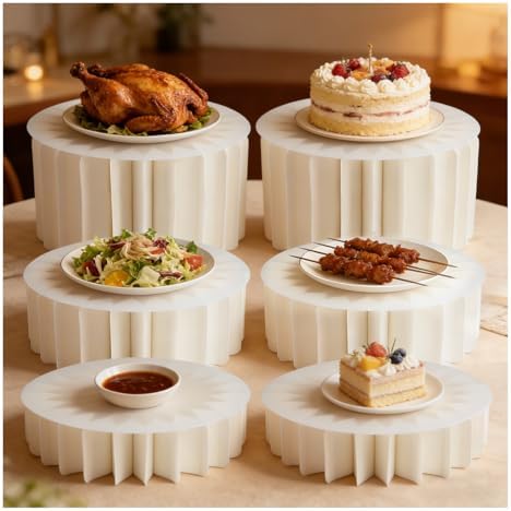 6 Pack Beige Foldable Paper Buffet Risers - Display Stands with Acrylic Top by Unknown