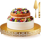 Wenqik 20 Inch Gold Cake Stand Set Metal Round Cupcake Dessert Stand with Cake Cutting, Flower Spatula Wedding Cupcake Pastry Display Candy Holder Display for Wedding Party Birthday Baby Shower by Wenqik