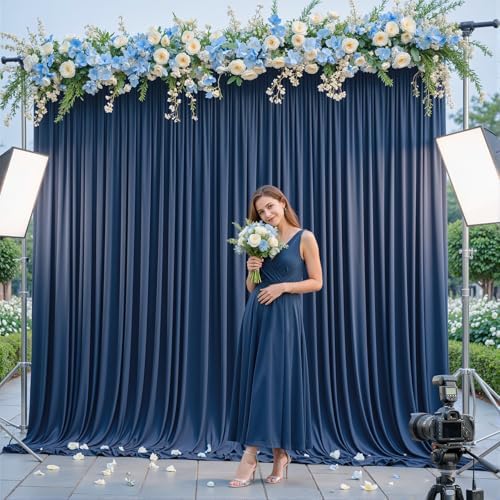 40x10ft Navy Blue Backdrop Curtains for Wedding Parties Wrinkle Free Photo Backdrop Drapes for Photography Birthday Baby Shower Soft Fabric Party Backgournd for Photoshoot 5x10ft, 8 Panels - Image 6