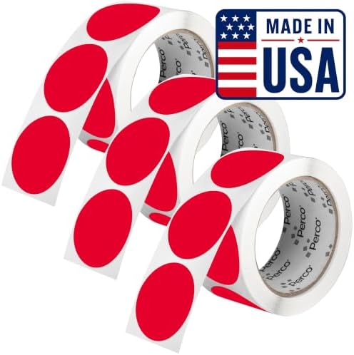 Perco Red Perforated Round Circle Dot Sticker 2-Inch Labels — 3 Rolls, 1,500 Stickers - Sale, Discount & Urgent Warning Labels, High Visibility - Made in USA by Perco