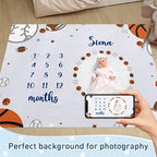 Personalized Baby Milestone Blanket for Boys Girls Baby Month Blanket- First Year Calendar Monthly Growth Chart - Baseball Print Halloween Birthday Gifts for Infant Todder(FixedSize) - Image 2