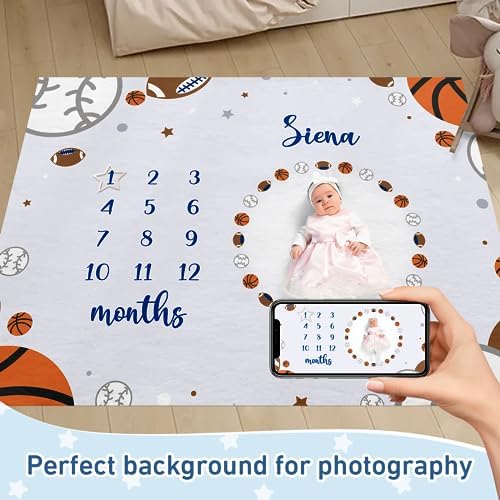 Personalized Baby Milestone Blanket for Boys Girls Baby Month Blanket- First Year Calendar Monthly Growth Chart - Baseball Print Halloween Birthday Gifts for Infant Todder(FixedSize) - Image 2