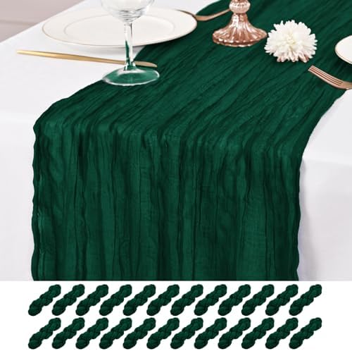 24 Pack Emerald Green Table Runner 10Ft Cheesecloth Table Runner Rustic Gauze Table Runner Romantic Long Sheer Fabric Cheese Cloth Table Runner for Wedding Party Bridal Baby Shower by Lumaycens