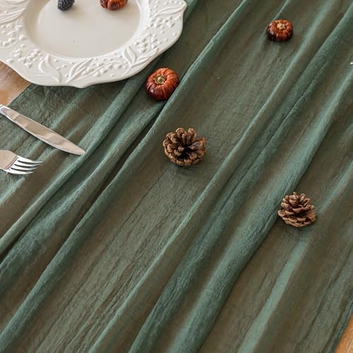 10Pcs Forest Green Cheesecloth Table Runner 120 Inches for Party Home Decor - Image 4