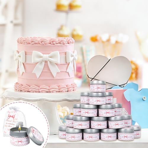 50Set Baby Shower Candle Party Favors Pink Bow Lavender Scented Candles Bulk Favors for Guests Girl Boy Baby Shower Gender Reveal Party Gifts (Pink Bow) - Image 6