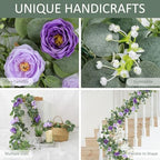 TOCHGREEN 4 Pack Artificial Eucalyptus Flower Garland with Purple Roses - Image 5