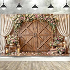 9x6ft Wedding Backdrop Rustic Floral Flower Wooden Wall Backdrop Bridal Baby Shower Ceremony Photography Background Shabby Chic Countryside Western Anniversary Wedding Party Birthday Photo Prop - Image 6