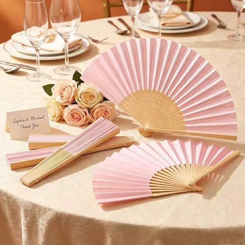 Paper Hand Fans, 8.3 Inch Foldable Handheld Fans for Wedding Favors, Party Decorations, Bridal Shower, Baby Shower, Summer Cooling, Decoration Fan(Pink-50) - Image 6