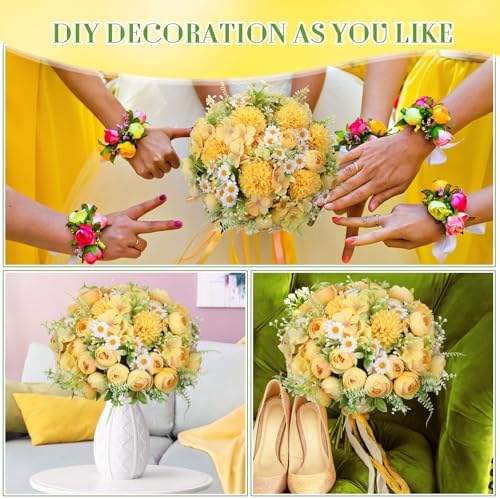 Tigeen 12 Bundles Peonies Artificial Flowers Faux Roses, Light Yellow - Image 6