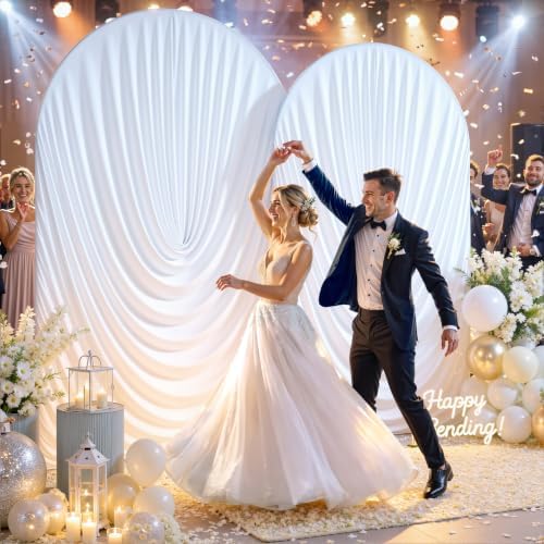 White Wedding Arch Backdrop Cover 7.2ft and 6ft Draped Arch Covers Stretchy Backdrop Spandex Balloon Arch Covers for Bridal Shower Baby Shower Engagement Photography Birthday Party Decorations - Image 2