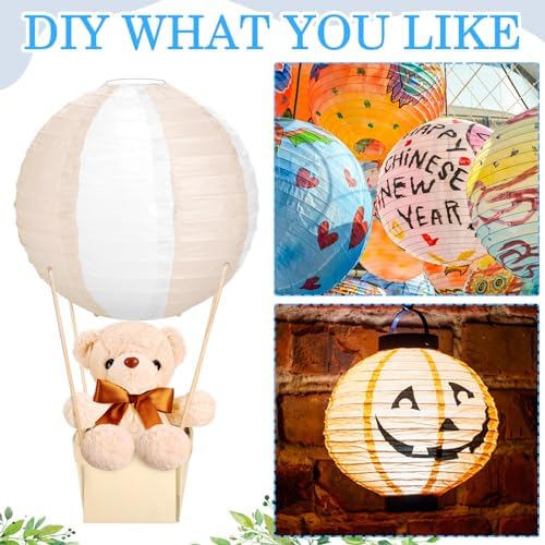 Baquler 12 Sets Hot Air Balloon Centerpieces Bear, Mixed Style, Beige White - Image 4