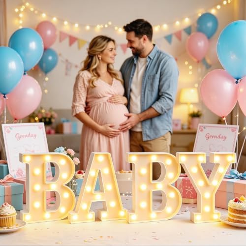 Pooqla Baby Shower Decorations, Marquee Letter Lights for Gender Reveal by Pooqla