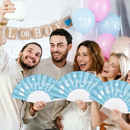 Cinrobiye 24 Pcs Baby Shower Folding Hand Fans for Guest Bear Baby Shower Hand Fans Colorful Foldable Handheld Fan for Gender Reveal Baby Shower Celebration Party Favors Supplies(Blue) - Image 7