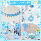 Teenyyou 6 Sets Baby Shower Game Gifts for Players Baby Shower Favors Tumbler Hair Comb Powder Puff Hair Claw Gift Bag Thanks Tags for Wedding Bridal Favors Party Guests (Blue) - Image 6