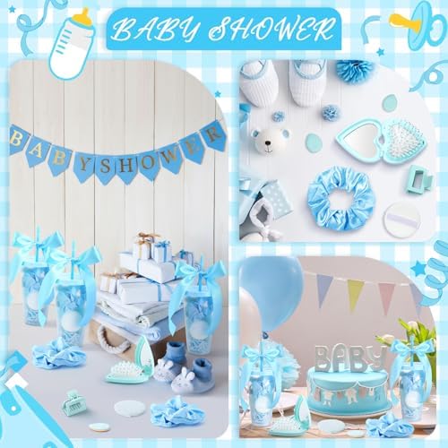 Teenyyou 6 Sets Baby Shower Game Gifts for Players Baby Shower Favors Tumbler Hair Comb Powder Puff Hair Claw Gift Bag Thanks Tags for Wedding Bridal Favors Party Guests (Blue) - Image 6