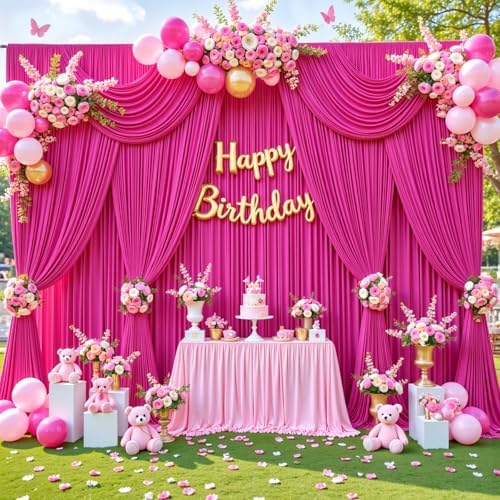 20ft x 10ft Wrinkle Free Hot Pink Wedding Backdrop Curtains for Party Bridal Shower Reception Decorations Hot Pink Fabric Curtain Backdrops Drapes for Photography Baby Shower Birthday Background - Image 2