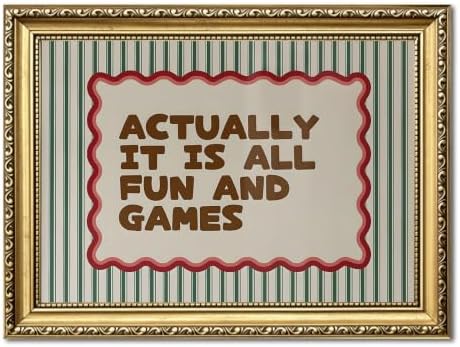Vintage Gold Framed Wall Art Actually It Is All Fun And Games Sign Wall Decor Picture Funny Playroom Quote Striped Poster Canvas Painting Print for Kids Game Room Bedroom 12x16 inch by Unknown
