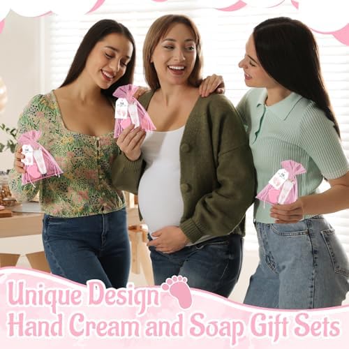 25 Sets Baby Shower Favors for Guests Hand Cream Baby Feet Scented Soap Party Favors Pink Baby Shower Guests Gifts with Organza Bags and Thanks Tags for Baby Shower Wedding Party - Image 6