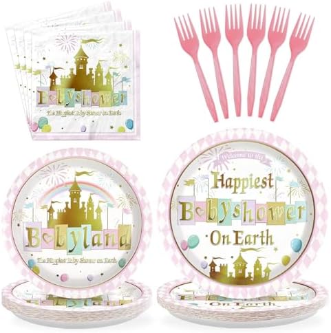 Grencian 96Pcs Princess Castle Baby Shower Party Decorations, Serves 24 by Grencian